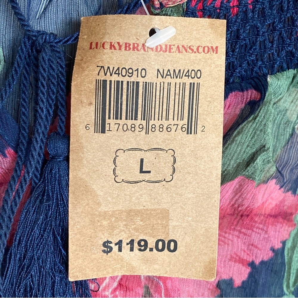 NEW Lucky Brand Silk Blouse Sheer Peasant Poet Top Hawaiian Floral Shirt - Picture 4 of 7